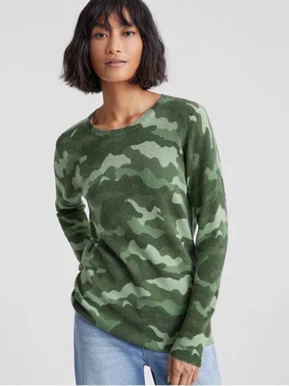Charter Club Green Camo-Print Crewneck Sweater Size Large